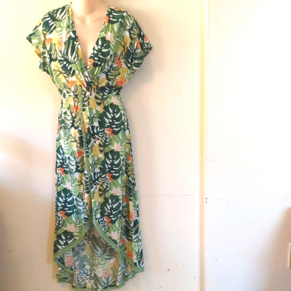American & Beyond Tropical Flowers High Low Maxi Dress XS